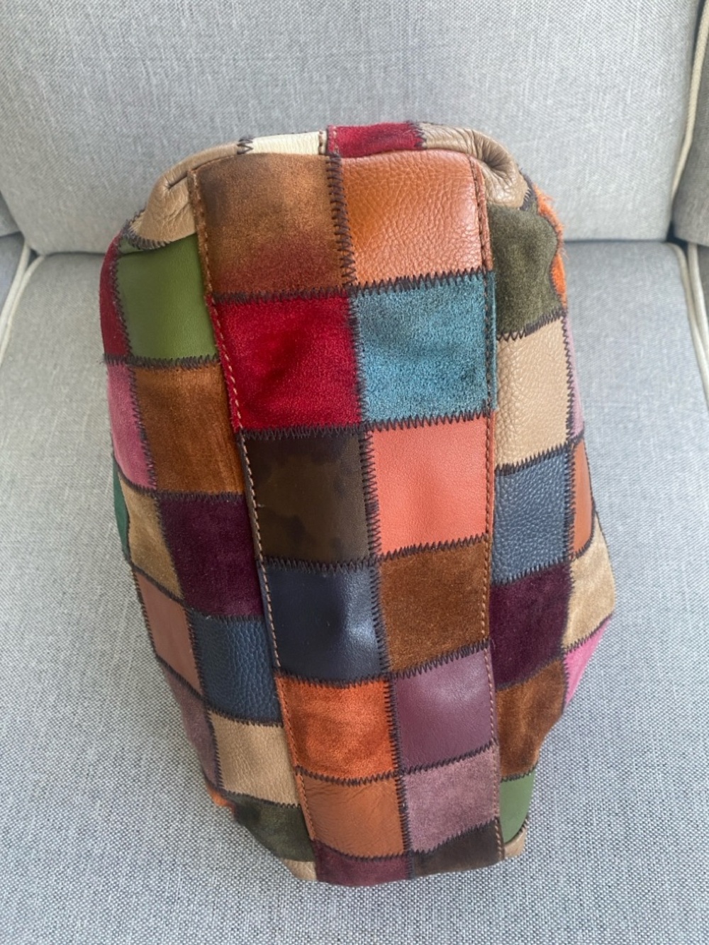 RARE Lucky Brand "Ugly Betty" Patchwork Leather Suede Hobo Bag Y2K Boho Vtg - Picture 5 of 13